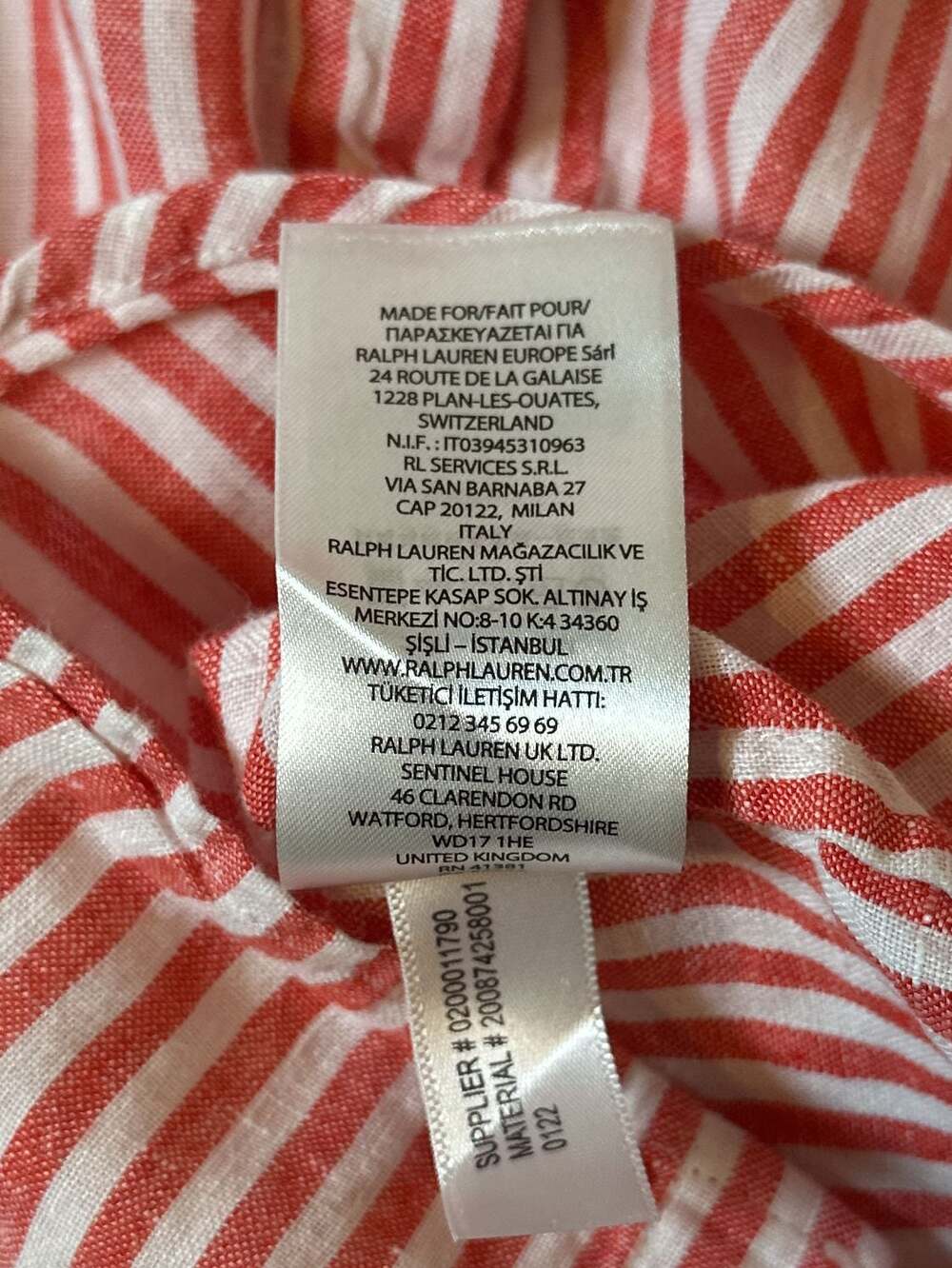 Lauren Ralph Lauren Red/White Striped Tie Front Linen Top Large Coastal Chic - Picture 8 of 10